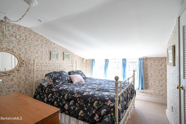 3 Lake Buel Rd, Great Barrington, MA 01230 - carpeted bedroom with wallpapered walls and lofted ceiling