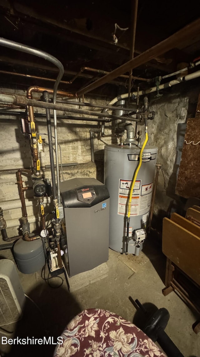 utilities featuring a heating unit and gas water heater