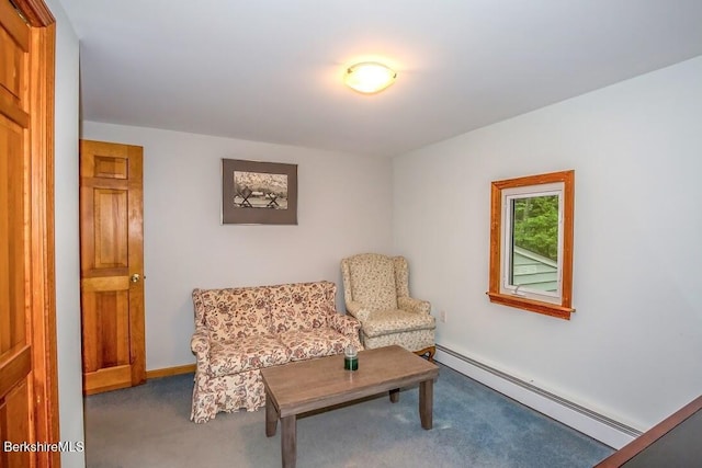 49 Bryant Rd, Otis, MA 01253 - sitting room featuring a baseboard heating unit, carpet flooring, and baseboards