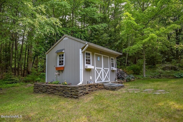 49 Bryant Rd, Otis, MA 01253 - view of shed featuring a forest view