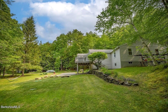 49 Bryant Rd, Otis, MA 01253 - view of grassy yard featuring stairway and a deck