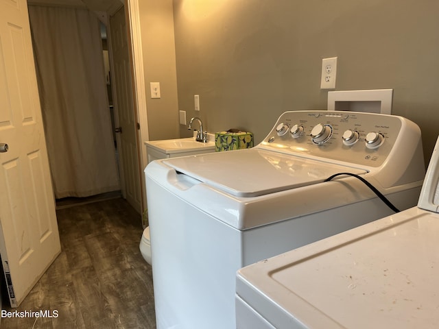 94 John St, Pittsfield, MA 01201 - washroom with independent washer and dryer and dark wood finished floors