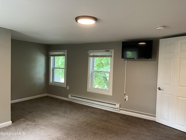 94 John St, Pittsfield, MA 01201 - spare room featuring baseboard heating, dark colored carpet, and a smoke detector