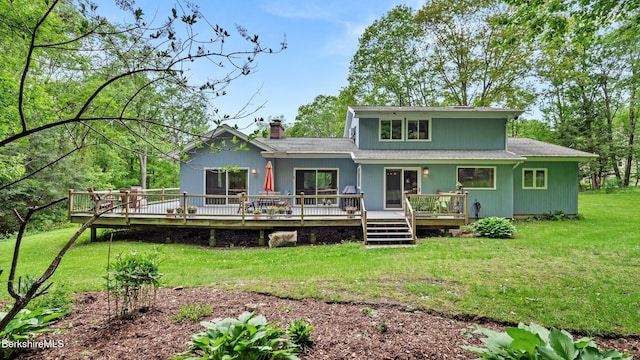 505 Kirchner Rd, Dalton, MA 01226 - back of property featuring a chimney, a lawn, and a wooden deck