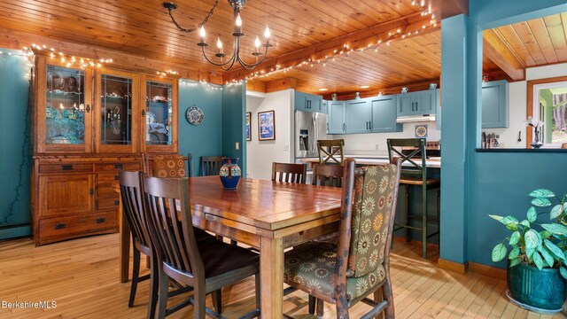 505 Kirchner Rd, Dalton, MA 01226 - dining room with wooden ceiling, light wood-type flooring, and a chandelier