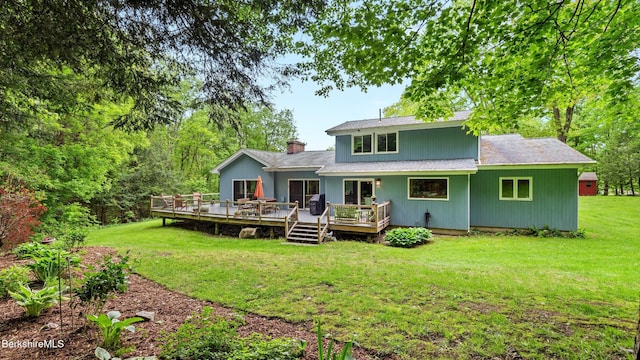 505 Kirchner Rd, Dalton, MA 01226 - rear view of property with a chimney, a lawn, and a wooden deck