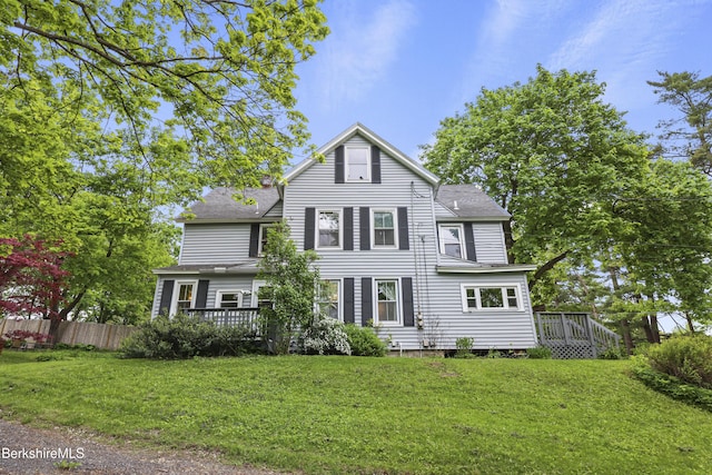 9 High St, Lenox, MA 01240 - rear view of house featuring a wooden deck and a shingled roof