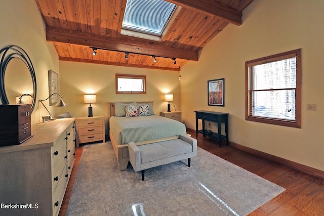 55 Mallard Dr, Becket, MA 01223 - bedroom featuring wooden ceiling, wood finished floors, and a skylight