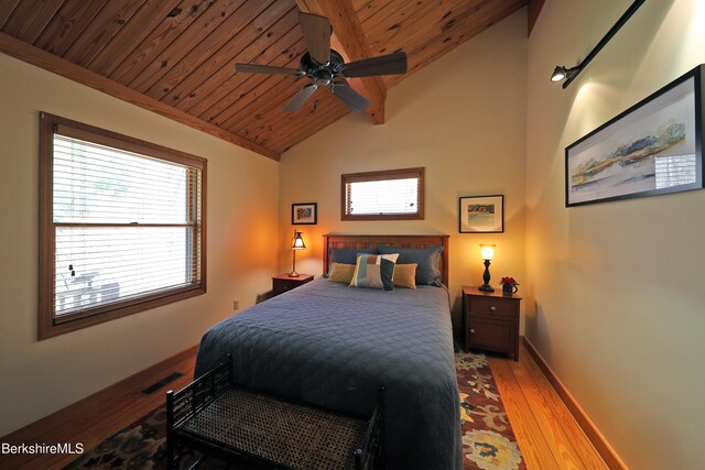 55 Mallard Dr, Becket, MA 01223 - bedroom with wood ceiling, vaulted ceiling, wood finished floors, and ceiling fan