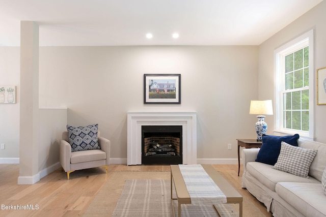 60 Parsley Ln, Sheffield, MA 01257 - living room with light wood-type flooring, recessed lighting, baseboards, and a fireplace with flush hearth