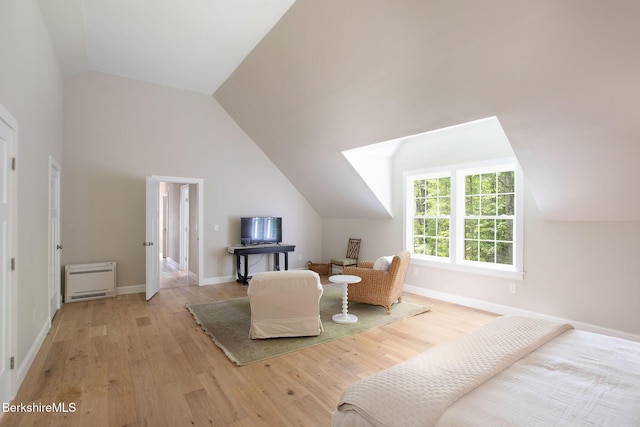60 Parsley Ln, Sheffield, MA 01257 - bedroom featuring vaulted ceiling, light wood-style flooring, heating unit, and baseboards