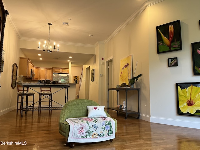 4 Evergreen Trl Unit 4, Lenox, MA 01240 - living room with a chandelier, wood finished floors, and ornamental molding