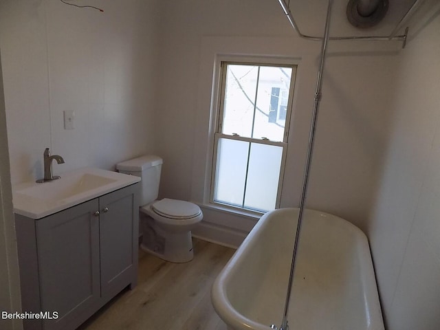 115 Commercial St, Adams, MA 01220 - full bathroom with toilet, a freestanding bath, wood finished floors, and vanity