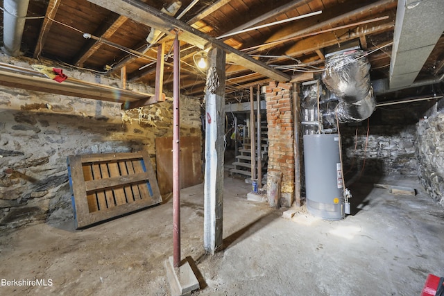 basement with water heater