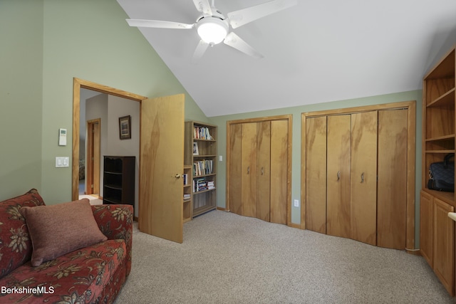 83 Hancock Rd, Pittsfield, MA 01201 - carpeted living area with lofted ceiling and a ceiling fan