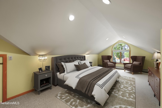 83 Hancock Rd, Pittsfield, MA 01201 - bedroom featuring lofted ceiling, light colored carpet, a baseboard radiator, and a baseboard heating unit