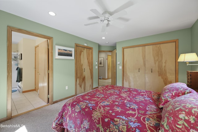 83 Hancock Rd, Pittsfield, MA 01201 - carpeted bedroom with a baseboard radiator, baseboard heating, a ceiling fan, and recessed lighting