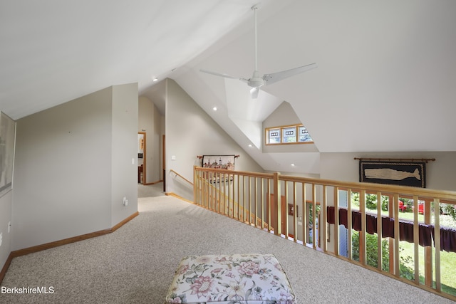 83 Hancock Rd, Pittsfield, MA 01201 - hallway featuring carpet flooring, lofted ceiling, and recessed lighting