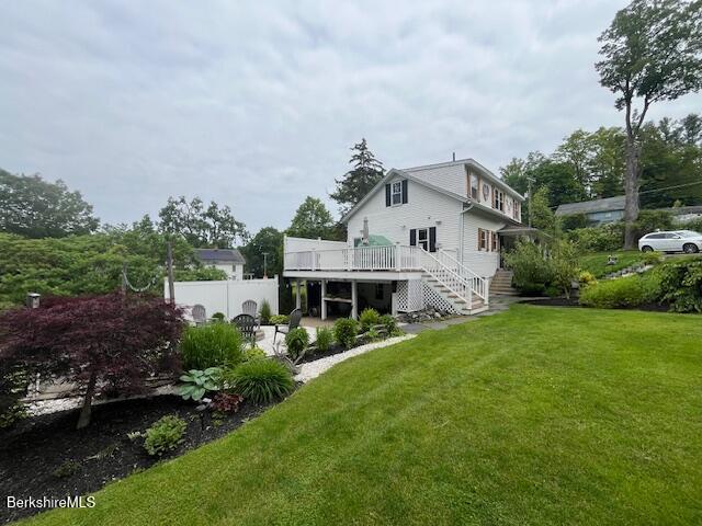 60 Summer St, Lanesborough, MA 01237 - rear view of house featuring stairway, a deck, and a patio