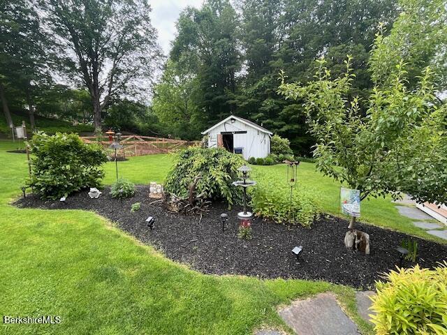 60 Summer St, Lanesborough, MA 01237 - view of grassy yard with a shed