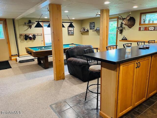 60 Summer St, Lanesborough, MA 01237 - recreation room featuring pool table, plenty of natural light, dark colored carpet, and recessed lighting