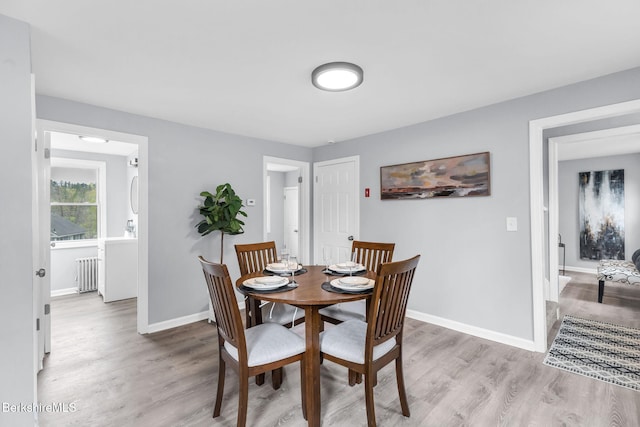 90 Maple St, Lee, MA 01238 - dining room with radiator heating unit, light wood-style floors, and baseboards