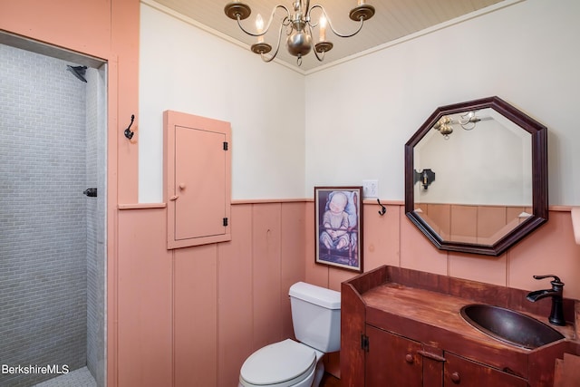 196 S St, Williamstown, MA 01267 - full bath featuring a wainscoted wall, vanity, a chandelier, and a tile shower