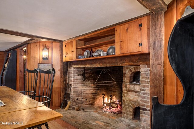 196 S St, Williamstown, MA 01267 - living area featuring brick flooring and wood walls