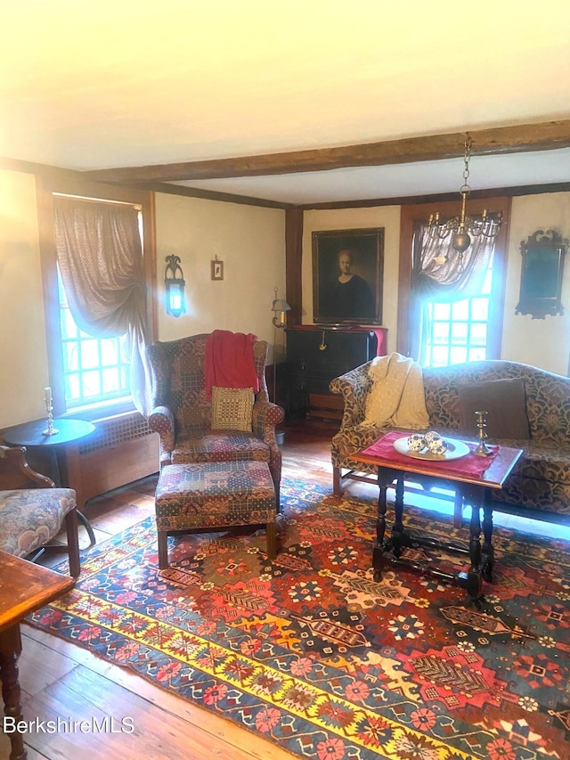 196 S St, Williamstown, MA 01267 - living area featuring wood finished floors and beamed ceiling
