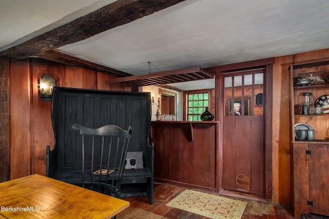 196 S St, Williamstown, MA 01267 - interior space with wood walls, beam ceiling, and wood finished floors