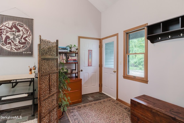 126 Christian Hill Rd, Great Barrington, MA 01230 - foyer entrance featuring vaulted ceiling and stone finish flooring