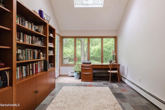 126 Christian Hill Rd, Great Barrington, MA 01230 - office with a baseboard heating unit, lofted ceiling, baseboard heating, and stone finish flooring