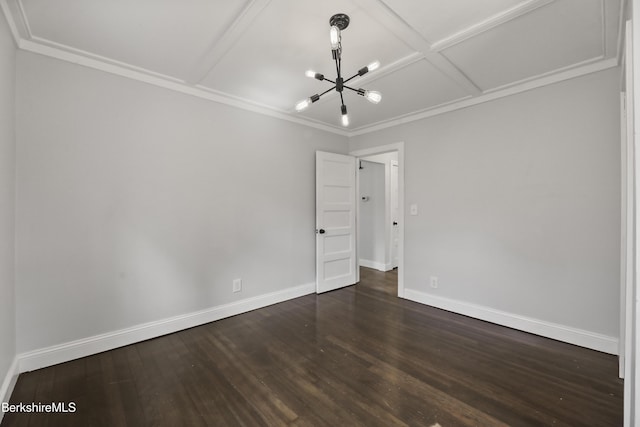 404 N St, Williamstown, MA 01267 - unfurnished bedroom featuring a chandelier, baseboards, dark wood-type flooring, and crown molding