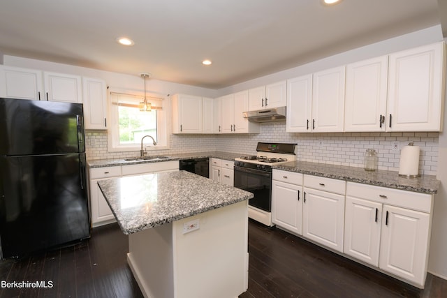 800 Simonds Rd, Williamstown, MA 01267 - kitchen featuring black appliances, under cabinet range hood, a sink, white cabinetry, and recessed lighting