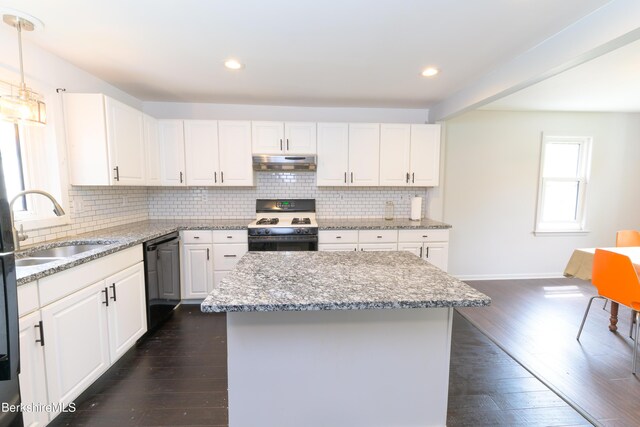 800 Simonds Rd, Williamstown, MA 01267 - kitchen with gas range, dishwasher, under cabinet range hood, dark wood-type flooring, and white cabinets