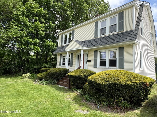 800 Simonds Rd, Williamstown, MA 01267 - view of front facade featuring roof with shingles, a gambrel roof, and a front yard