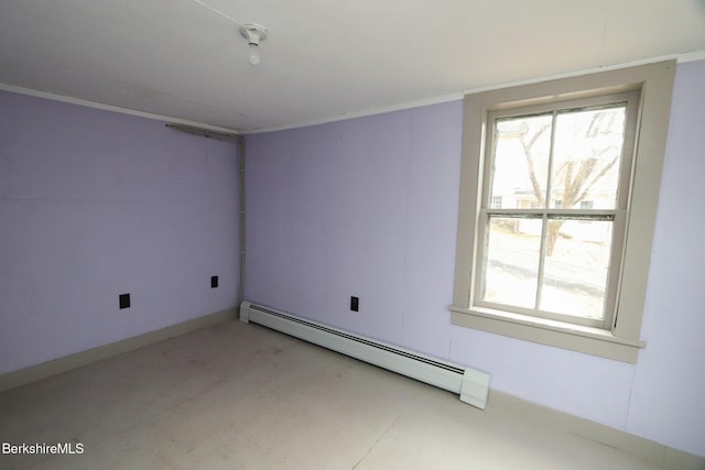 unfurnished room with baseboard heating