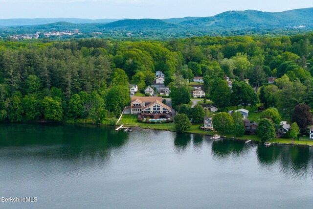 140 Hancock Rd, Pittsfield, MA 01201 - drone / aerial view of a water and mountain view and a heavily wooded area