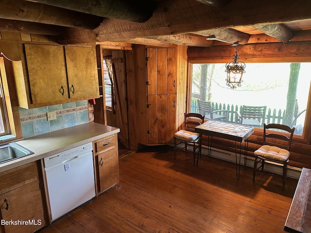 76 Corashire Rd, New Marlborough, MA 01230 - kitchen with white dishwasher, dark wood-type flooring, light countertops, and a sink