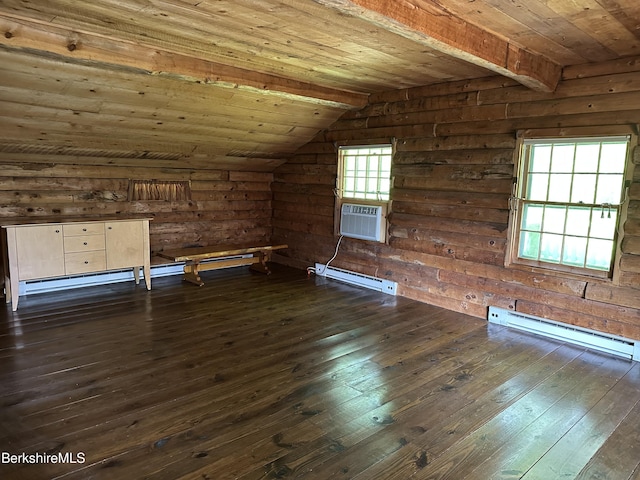 76 Corashire Rd, New Marlborough, MA 01230 - bonus room featuring wooden ceiling, a baseboard heating unit, dark wood finished floors, cooling unit, and wooden walls
