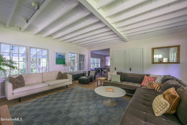 18 Creamery Rd, Egremont, MA 01258 - living area with wood finished floors and a wood ceiling with exposed beams