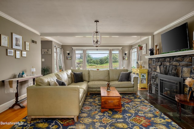 59 Orchard Rd, Dalton, MA 01226 - living room with crown molding and a fireplace