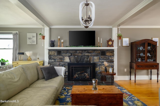 59 Orchard Rd, Dalton, MA 01226 - living room featuring wood finished floors, crown molding, and a fireplace