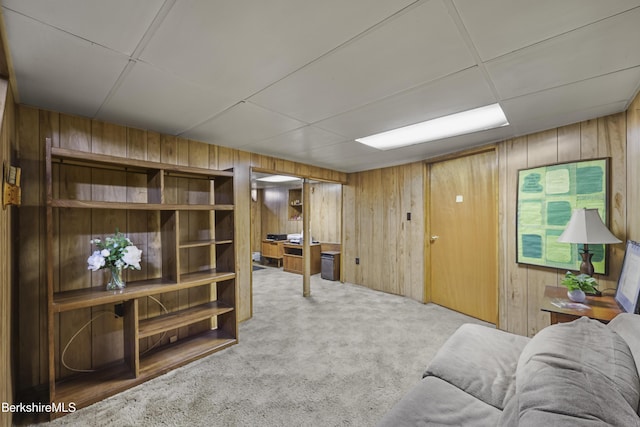 17 Jeffrey Dr, Pittsfield, MA 01201 - living area featuring wooden walls, carpet, and a drop ceiling
