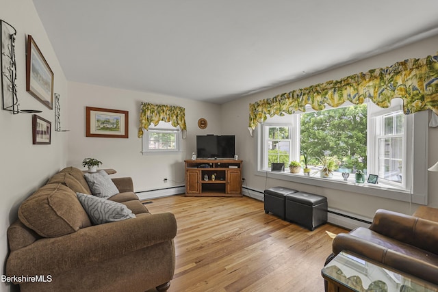 17 Jeffrey Dr, Pittsfield, MA 01201 - living area featuring a baseboard heating unit, light wood-type flooring, and a baseboard radiator