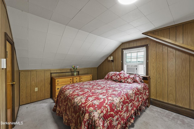 17 Jeffrey Dr, Pittsfield, MA 01201 - carpeted bedroom with wood walls, vaulted ceiling, and cooling unit