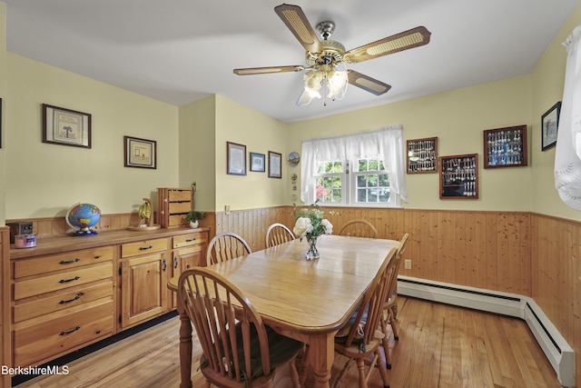17 Jeffrey Dr, Pittsfield, MA 01201 - dining space featuring wainscoting, wooden walls, light wood-style flooring, and a ceiling fan