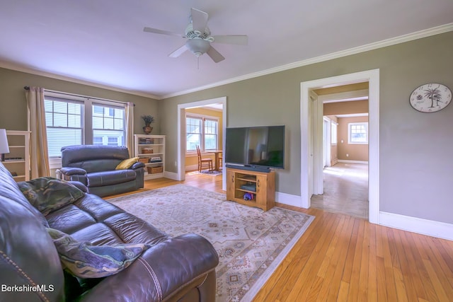 16 Revere Pkwy, Pittsfield, MA 01201 - living area featuring ceiling fan, healthy amount of natural light, crown molding, and light wood-type flooring