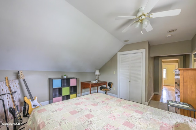 16 Revere Pkwy, Pittsfield, MA 01201 - bedroom featuring vaulted ceiling, a closet, and ceiling fan
