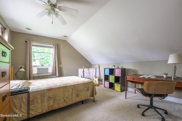 16 Revere Pkwy, Pittsfield, MA 01201 - bedroom with cooling unit, vaulted ceiling, carpet floors, a desk, and ceiling fan